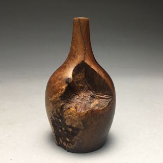 Vintage Burled Wood Hand Turned Wood Vase Bottle Signed Dhb ‘97