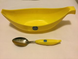 Vintage Chiquita Banana Boat,  Yellow Bowl And Spoon Set.