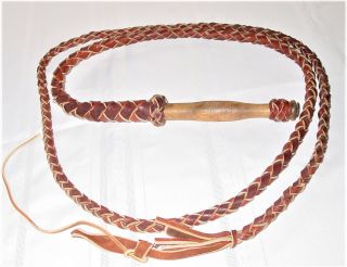 Vintage Braided Wooden Handle Two Tone Leather Whip Bullwhip,  Country Decor