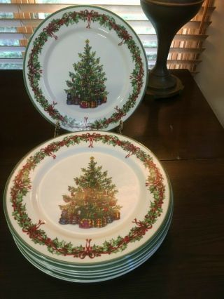 Christopher Radko Celebrations Set Of 8 Dinner Plates Traditions Christmas Tree