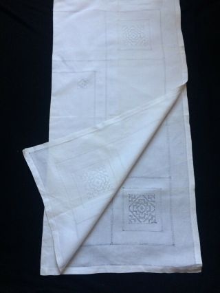 Old Vintage Lace Table Cloth,  Drawn Thread Hand Work Lovely Deseign,  110 X 112cm