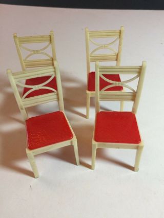 Renwal Set Of 4 Kitchen Chairs,  - K 63 - Red Seats On Cream - Plastic