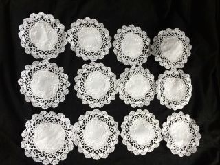 12 Pretty Old Vintage Hand Lace Doilies/mats,  Very Pretty Hand Embroidery,  15cm,  Gc