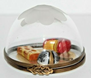 Limoges Imports Peint Main France Cheese Dish In Glass Dome Trinket Pill Box