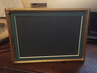 Vintage Small Rect Frame Gold - Tone Metal W Green Matte No Glass Easel Back 5 X 7