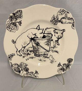 Barnyard Toile Andrea By Sadek Elisabeth Trostli Piglets Luncheon Plate 10 "