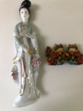 Chinese Lady Figure And Food Dog Pair