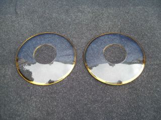 Set Of 2 Vintage Antique Bobeche Glass Candle Wax Drip Catcher Rings W/ Gold Rim