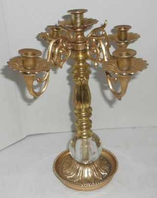 Vintage 5 Candle Holder 4 Arm Candelabra Made In Usa Clear Glass Ball