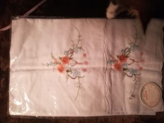 Vintage Pure Cotton Embroidered Pillowcases X 2