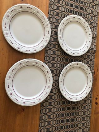 Longaberger Pottery Woven Traditions Red Set Of 4 10 " Dinner Plates Made In Usa