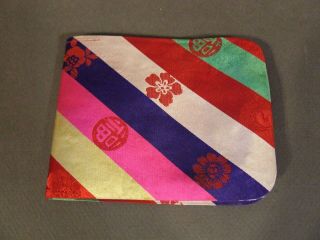Antique Vintage Thin Asian Colorful Stripe Silk Wrapped Wallet