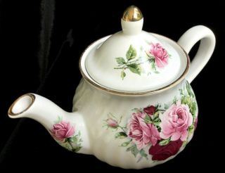 Vintage Arthur Wood & Son Porcelain Teapot Staffordshire England Rose Pattern