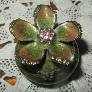 Jay Strongwater Floral Enameled Trinket Box W/swarovski Crystals