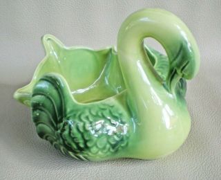 Vtg Mid Century Pottery Ceramic Hull Coronet 213 Swan Duck Green Bowl Planter 2