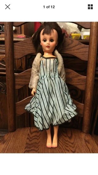 19” 1959 14r Fashion Doll Face.  Outfit Fur Jacket High Heel