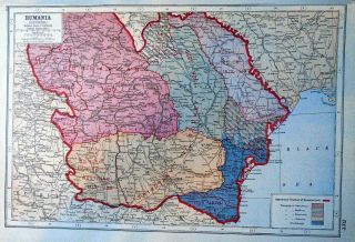 Antique 1920 Military Map Wwi Rumania Romania Europe Harmsworth Atlas