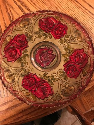 Antique Goofus Glass Red Roses & Gold Glass 10 1/2” Plate