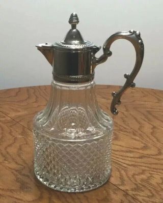 Vintage Silver Plated Crystal Carafe Pitcher Made In Italy