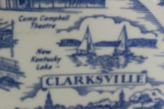 Antique Vintage Vernon Kilns Blue Clarksville Queen of the Cumberland Tennessee 4