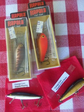 Vintage Fishing Lures Rapala Four - Fat Rap Runners,  Count Down,  Floating