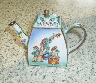 Miniature Tiny Metal And Enamel Frog Band Teapot In Style Of Kelvin Chen