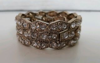 Antique Vintage Still Stretch Cuff With Clear Crystal Rhinestones Pre - Owned