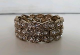 Antique vintage still stretch cuff with clear crystal rhinestones pre - owned 2