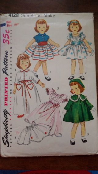 Vintage Doll Clothes Pattern For 19 " Toni - Simplicity 4128