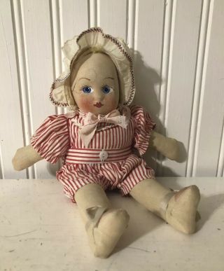 Vintage Molded Linen Face Cloth Baby Doll Pressed Painted Face 10.  5”
