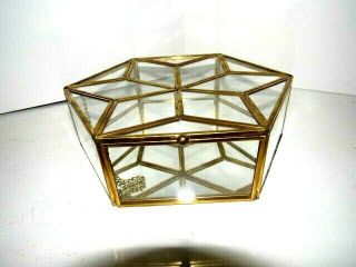 Vintage Brass and Glass Jewelry Trinket Box Curio Display Case 8 