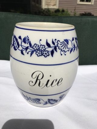 Vintage Antique Blue And White German China Kitchen Canister / Rice
