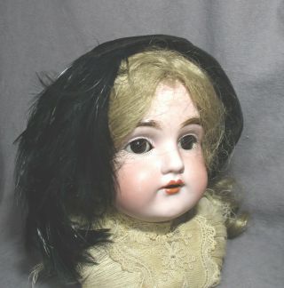 Vintage Doll Hat - Bonnet - Headband - Black Velvet & Black Feathers
