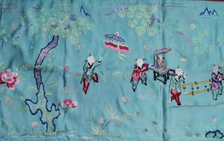 Antique Chinese Qing Dynasty 19th Century Silk Embroidered Panel Boys Procession 4