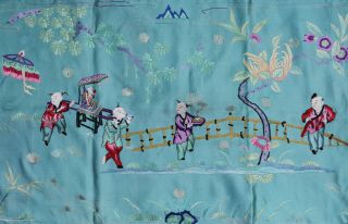 Antique Chinese Qing Dynasty 19th Century Silk Embroidered Panel Boys Procession 5
