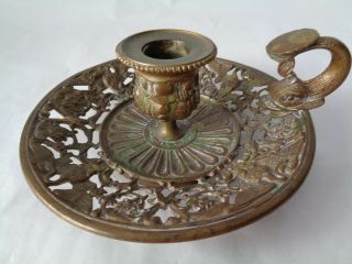 Antique Brass Footed Chamber Stick Candle Candle Holder 4