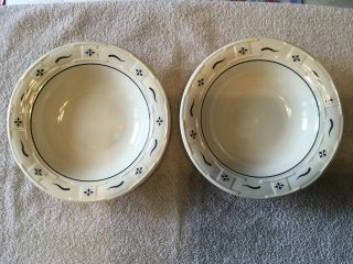 Longaberger Pottery Pasta Bowls Set Of 2 Woven Traditions Blue Made In The Usa.