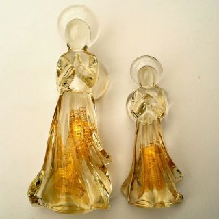 Set Of 2 Solid Glass Golden Angels