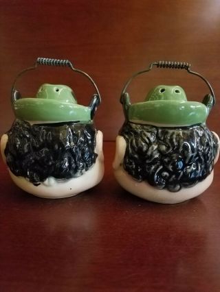 Vintage salt and pepper shakers 1488 Man ' s Head with Metal Handle Numbered 3