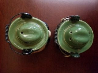 Vintage salt and pepper shakers 1488 Man ' s Head with Metal Handle Numbered 5