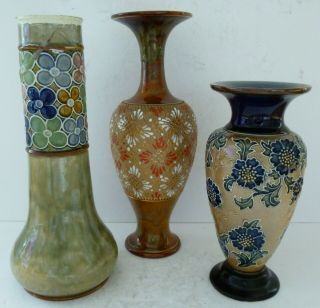 Antique Royal Doulton Slaters Lambeth Pottery Vases Repaired 7785 9588 8043 X 3