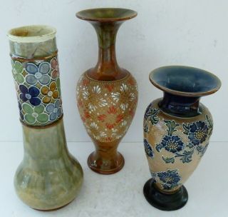 Antique Royal Doulton Slaters Lambeth Pottery Vases Repaired 7785 9588 8043 x 3 2