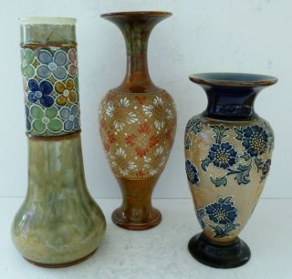Antique Royal Doulton Slaters Lambeth Pottery Vases Repaired 7785 9588 8043 x 3 3