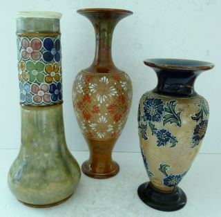 Antique Royal Doulton Slaters Lambeth Pottery Vases Repaired 7785 9588 8043 x 3 4