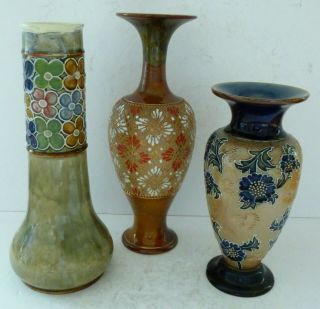 Antique Royal Doulton Slaters Lambeth Pottery Vases Repaired 7785 9588 8043 x 3 5