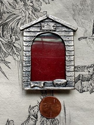 Vtg.  Mini Pewter Dog House Shaped Picture Frame Good For Dollhouse