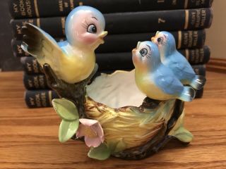 1950’s Vintage Norcrest Lefton Japan Anthropomorphic Bluebirds On Nest Planter
