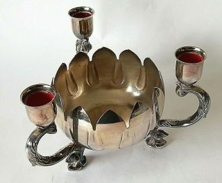 Vintage Viners Silver Plate Rose Bowl With Triple Candle Holder Candelabra