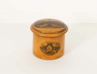 Antique Mauchline Ware Cylindrical Box Burns Monument Burns Cottage Alloway Kirk