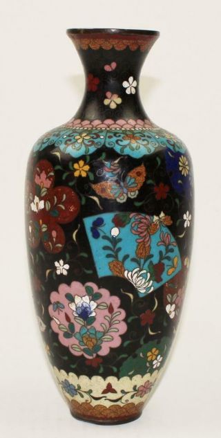 Antique 19thc Japanese Meiji Cloisonne Flowers & Butterflies Enamel Vase 2